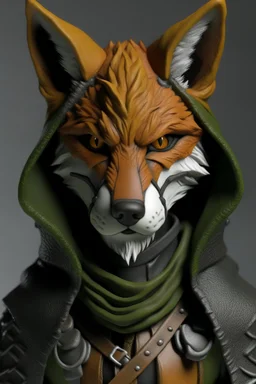 mysterius hunter with fox's mask like realistic style front view