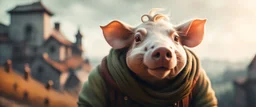 long thin ghost pig man looking down on camera , finely inked, in rustic colors, 4k in the style of Peter Mohrbacher source vibrations, bokeh like f/0.8, tilt-shift lens 8k, high detail, smooth render, down-light, unreal engine, prize winning