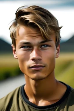 a cute and very tanned, well built sexy Icelandic guy with short hair named Enok Ylur