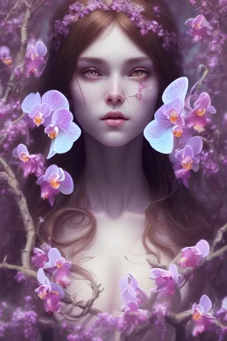 fae, nature, orchids, dnd character portrait, insanely detailed, 16k resolution, perfect eyes, round pupil, cinematic smooth, intricate detail, painted Renaissance style