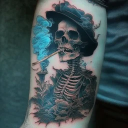 old style tattoo with death smoking by james jean