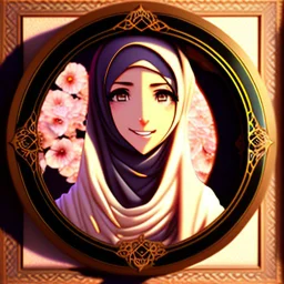 3d anime Only the face Muslim Pretty impressive women inside a circular frame,Portrait image,professional look