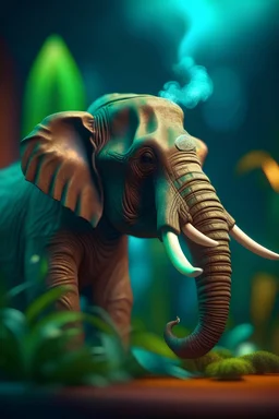 big camo elephant in the room smoking a cigar in the style of pixar, on a strange planet with weird colors and waterfalls, bokeh like f/0.8, tilt-shift lens 8k, high detail, smooth render, down-light, unreal engine, prize winning