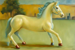 Big light blue plastic toy horse.19th painting