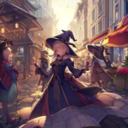  streetMarket, cute witch,town on top of hill,