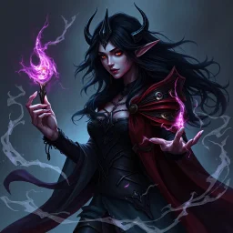 drow elf woman, sorceress, enchantress, dark hair, digital art, dark fantasy