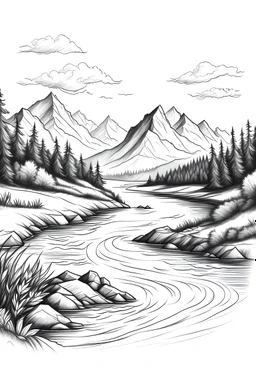 Draw river with mountain