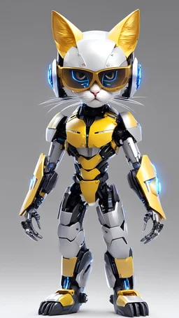 (robotic cat humanoid form inspired wolverine,logo on tie , wolverine armour full body ,: 1.3), ((blind box toy style:1.3)), (full body shot), a cute transparent robot cat, Transparent Mech, Exquisite Helmet cat :1.2, Glasses:1.2, Cyberpunk, dreamy glow , bright neon lights, clean, white background, (global illumination, ray traching, HDR, unrealistic render, reasonable design, high detail, master part, best quality, hyper HD, cinematic lighting)