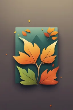 square logo , landscape with leaf fall, flying leaves