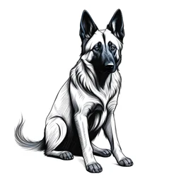 A line art of dog (Belgian Shepherd). make this black and white and a bit filly.