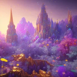 blue gold and violet landscape with multicolored crystals falling from the sky, full of details, smooth, bright sunshine，soft light atmosphere, light effect，vaporwave colorful, concept art, smooth, extremely sharp detail, finely tuned detail, ultra high definition, 8 k, unreal engine 5, ultra sharp focus