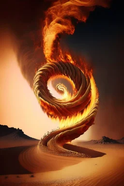 Spiraling column of fire chasing Isrealites across the desert