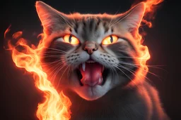 burning cat mouth in flamelight