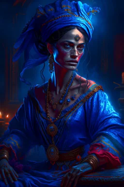 Bosch paint style Title: "gypsy dancer, all in blue background , insanely detailed octane render trending on artstation, 8k artistic photography, photorealistic concept art, soft natural volumetric cinematic perfect light, chiaroscuro, award-winning photograph, masterpiece, oil on canvas, Raphael, Caravaggio, Greg Rutkowski, people, beksinski, Giger