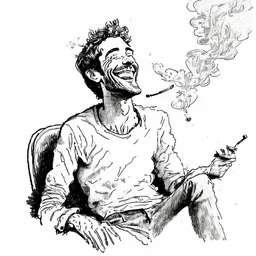 A man enjoying the intoxicating feeling from smoking weed, sketch