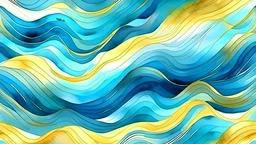 Sea waves pattern abstract background, blue and gold waves texture, imitation of watercolor painting. Generative AI.