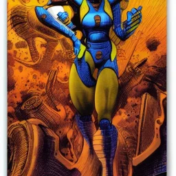 wide shot, [Samus Aran] in power suit by Barry Windsor-Smith