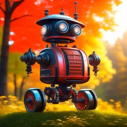 the cute adorable advanced carbon bot, on a carousel through the seasons, hills and trees, motion blur, 8k, downlight, soft light, depth of field, photorealism, trending on art station, lotsa detail