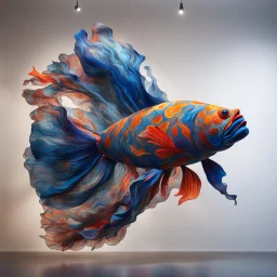 Imagine a large-scale sculpture made of your beautifully manipulated fabrics, arranged in such a way that it evokes the fluid and dynamic nature of a mandarin fish swimming.