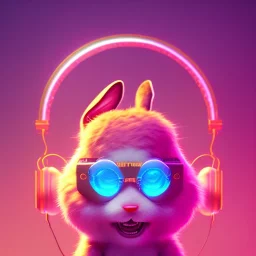 pixar style anamorphic cute smiling baby rabbit, smiling, cyberpunk headphone, sunglass, gangsta gold necklaces, full body, magenta puffer jacket, manila city background, dramatic lighting, hyper realistic, unreal engine 5, 16k