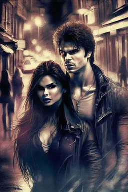 street night men love girl, couple, protective, Damon and Elena