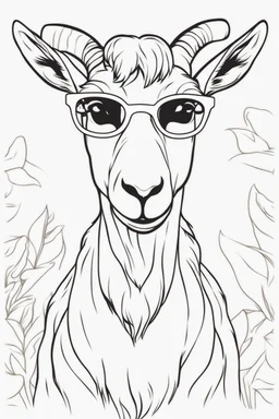 Outline art for cute coloring pages with goat with glasses, full body, white background, sketch style, only use outline, clean line art, no shadows and clear and well outlined.