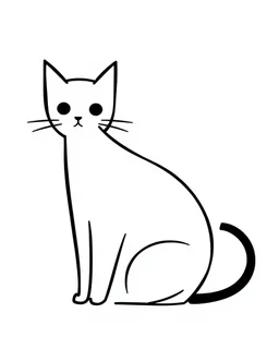 Minimalist cat drawing with abstract lines and shapes vector. 1. **Simplified form**. Clean bold lines to outline the cat's essential features, the shape of the head, ears and body. 2. **Geometric shapes**: circles for the head, triangles for the ears and simple curve or oval for the body. 3. **Contrast in bold**: between the cat and the background. Black silhouette on a white background, or vice versa. 4. **Abstract features**: abstract representations, a single line for the tail or an eye, Eye