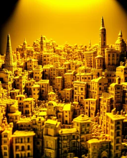 A golden yellow Spanish like city designed in ancient Egyptian hieroglyphics painted by Vincent van Gogh