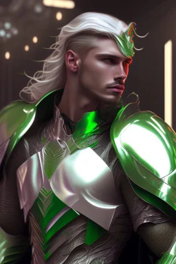 photorealistic white male handsome, hyperdetailed painting, luminism, Bar lighting, complex, dark green miltary armor, 4k resolution concept art, Artgerm, WLOP, Alphonse Mucha, 3d render, octane render, intricately detailed, cinematic, awesome full color, hand drawn, dark, gritty, cinematic