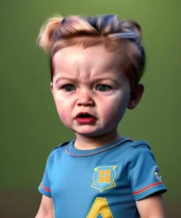 Penny Hofstadter toddler, full body, dramatic lighting, angry, hyper realistic