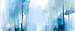Forest art watercolor light soft monochromatic blue transparent