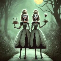 extrem tim burton style of the evil stepsisters, sharp focus