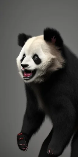 Demonic panda with fangs and scary in the dark scary forest Growling