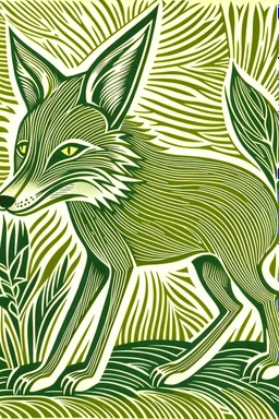 Linocut fox in sunshine