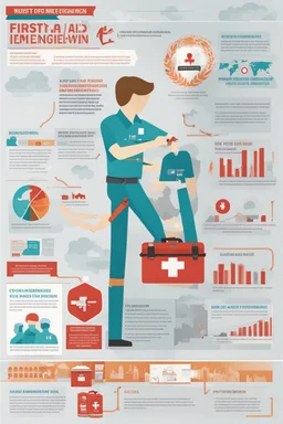 **Content Art:** Create an infographic that visually explains the importance of first aid training, highlighting the benefits for oneself, colleagues, and the community. Use persuasive icons and statistics to emphasize the impact of bystander intervention in emergencies. **Appearance:** The mural's style can be captivating and unique, using a blend of bold colors and symbolic imagery. Emphasize community and collective responsibility, promote a culture of respect and safety. By utilizing these c