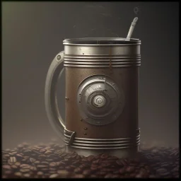 a coffee mug as a barrel, realistic, made in octane, cinematic, ultra-realistic, extremely detailed octane rendering, 8K, VRAY Super Real ar 2:3, dof photorealistic futuristic 50mm lens hard lighting dark gray tintype photograph, realistic lighting, sepia color