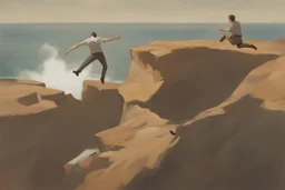 man jumping from the cliff by phil hale