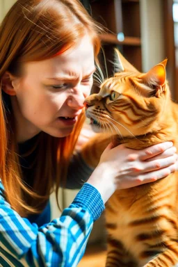 tabby cat punching a ginger girl in the face