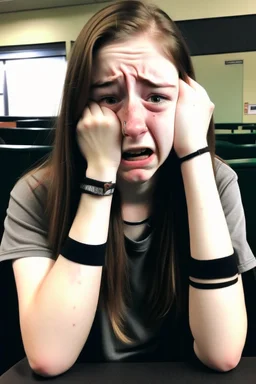 Laura bored in school crying with only 2 arms