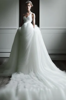 Long Luxurious White Wedding Dress Photorealistic