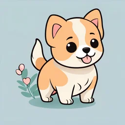 2D vector graphic of cute and kawai dog, simple color, flat style, use only 3color theme, seeking on white background