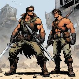 [squinch] ready to fight with post apocalyptic weapons: dusty and rusty [comic book art by Sam Keith and Bernie Wrightson]