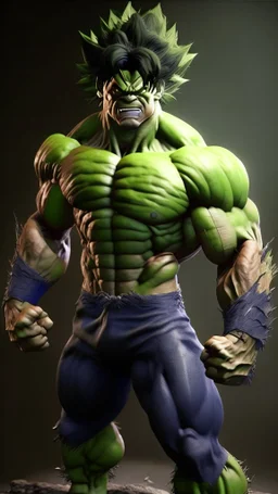 hulk become son goku dragonball, ultra realistic, 4k, ultra detail, full body