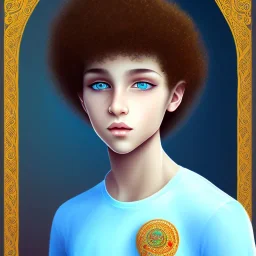 beautiful 12 year old arabic boy with curly hair and light blue eyes