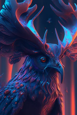 Moose owl rooster alien,FHD, detailed matte painting, deep color, fantastical, intricate detail, splash screen, complementary colors, fantasy concept art, 32k resolution trending on Artstation Unreal Engine 5