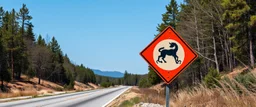 roadsign sign warning about dangerous artwork in the road