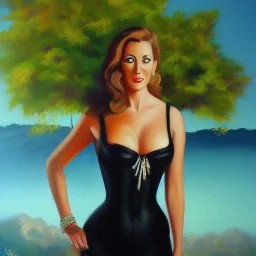 Full body portrait, painting, medium shot lady Cottagegore