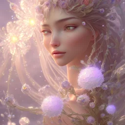 one big crystal subtle flower in a galactic ambiance with a beautiful fairy, transparent petals, delicate colors, in the foreground, full of details, smooth，soft light atmosphere, light effect，vaporwave colorful, concept art, smooth, extremely sharp detail, finely tuned detail, ultra high definition, 8 k, unreal engine 5, ultra sharp focus