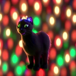 black Cat tangled up in christmas tree lights holiday