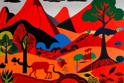 A red savanna with a mountainous rock painted by Stuart Davis